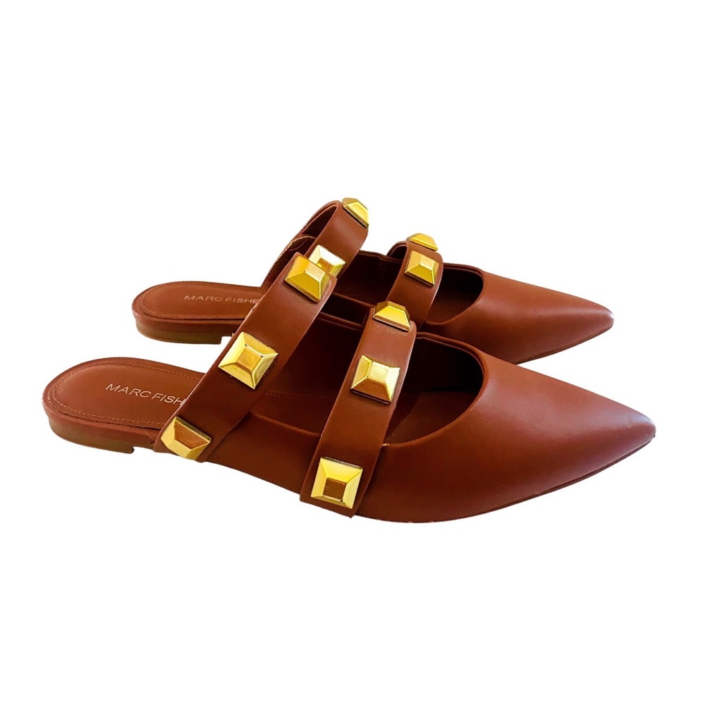 Marc Fisher Womens Cognac Brown Studded Pointed Toe Mules Flats Size 9.5M